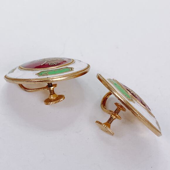 RARE Vintage Coro Signed Enamel Screw Back Earrings Mid Century Ottoman Style - Picture 6 of 11